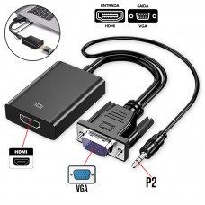 Cabo Adaptador HDMI Fêmea x VGA + Cabo P2